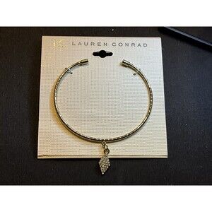 Lauren Conrad New Open Cuff Gold Tone With Rhinestone Dangle Bracelet